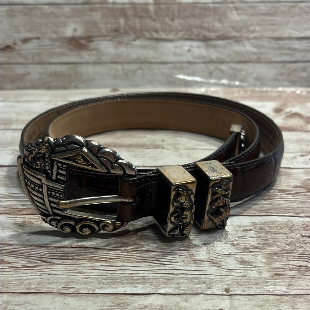 RARE 1995 Brighton Museum Collection Brown Leather Belt with Noah's Ark Buckle